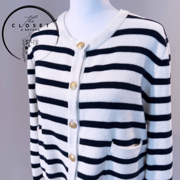 Jessica Simpson White and Blue Strips Cardigan Sweather - Picture 2 of 4